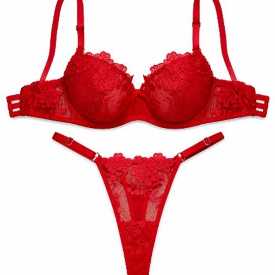Conjunto de Lingerie Bordado em Tule Floral
