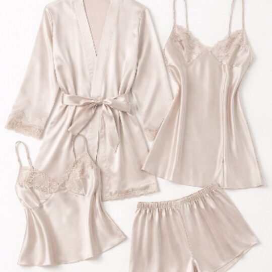 Conjunto de pijama feminino de 4 peças - Bege-rosado