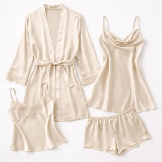 Conjunto de pijama feminino de 4 peças - Marfim