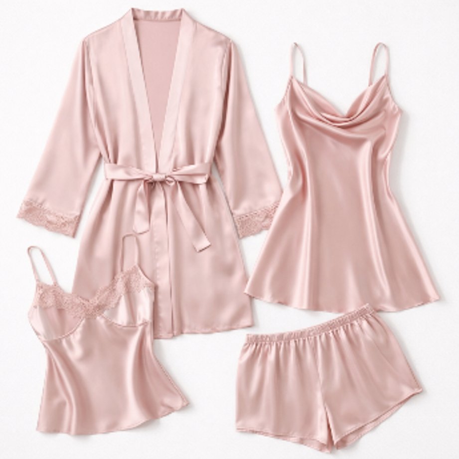 Conjunto de pijama feminino de 4 peças - Rosa