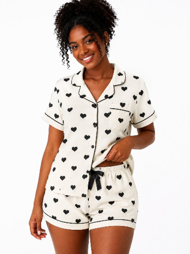 Conjunto de pijama feminino - Estampa de corações