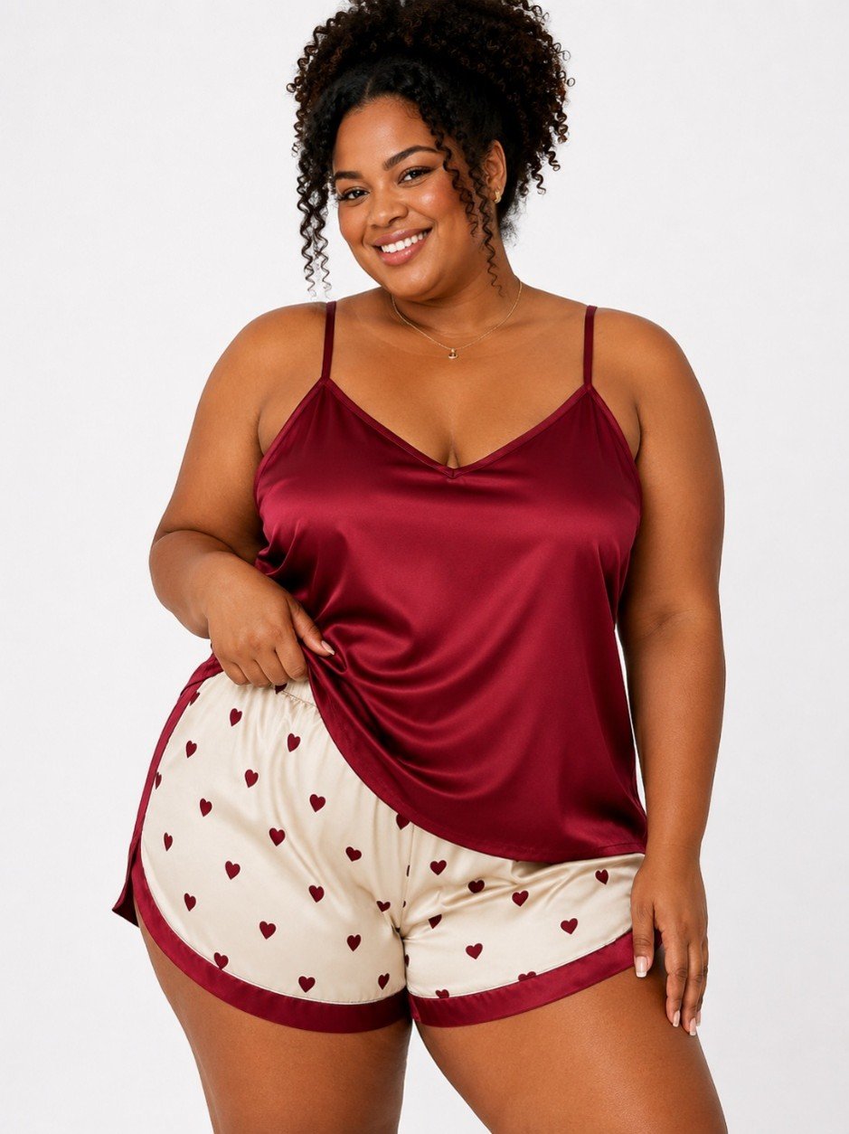 Conjunto de pijama Plus size em cetím