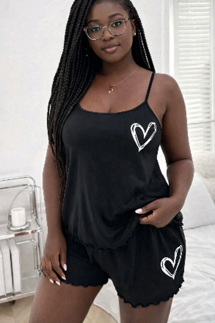 Conjunto de pijama Plus Size - estampa de corações